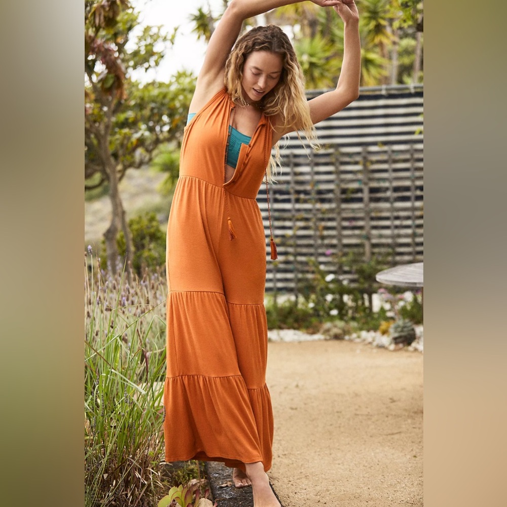 Anthro Marina Tiered Wide Leg Jumpsuit - Picture 2 of 11